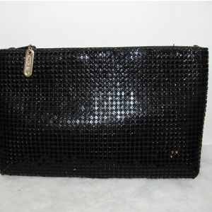 Black metal mesh clutch with zipper